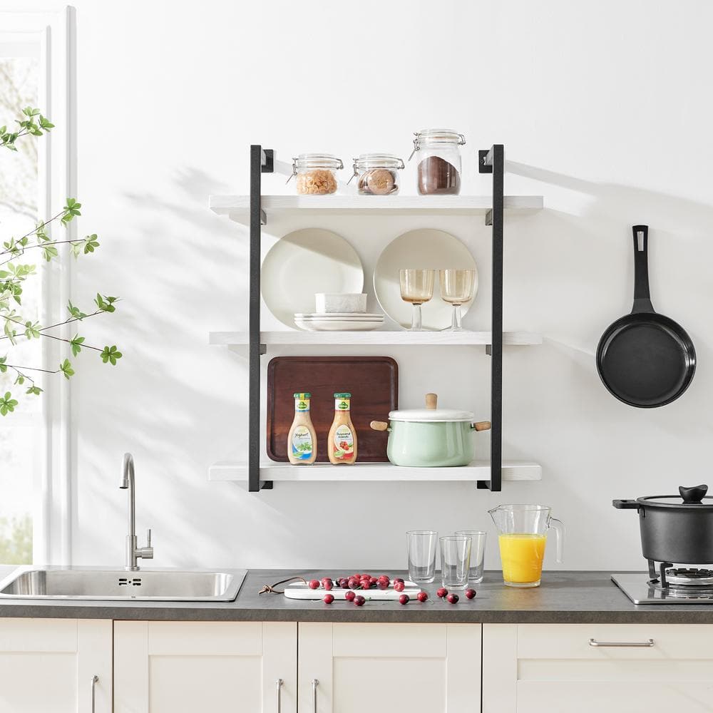 White and Black 3-Tier Industrial Wall Shelf