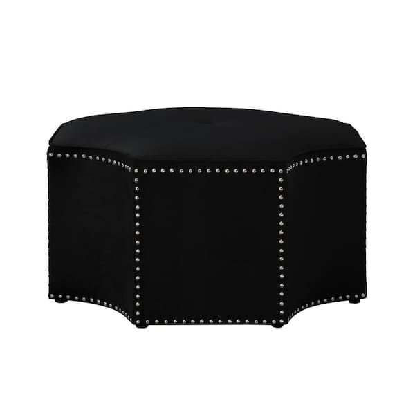 Nicole Miller Joziah Black Velvet Cocktail Ottoman with Upholstered
