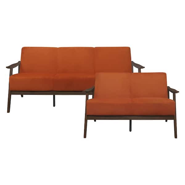 EVERGLADE HOME Lonita 124 in. W Slope Arm Velvet Rectangle Sofa in Orange with 5-Seats