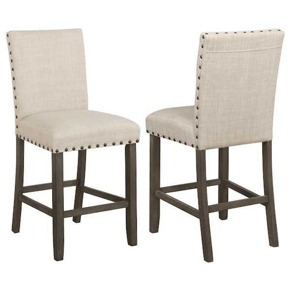 Coaster 40.25 in. H Rustic Brown and Beige Solid Back Wood Frame Counter Stool with Nailhead Trim (Set of 2)