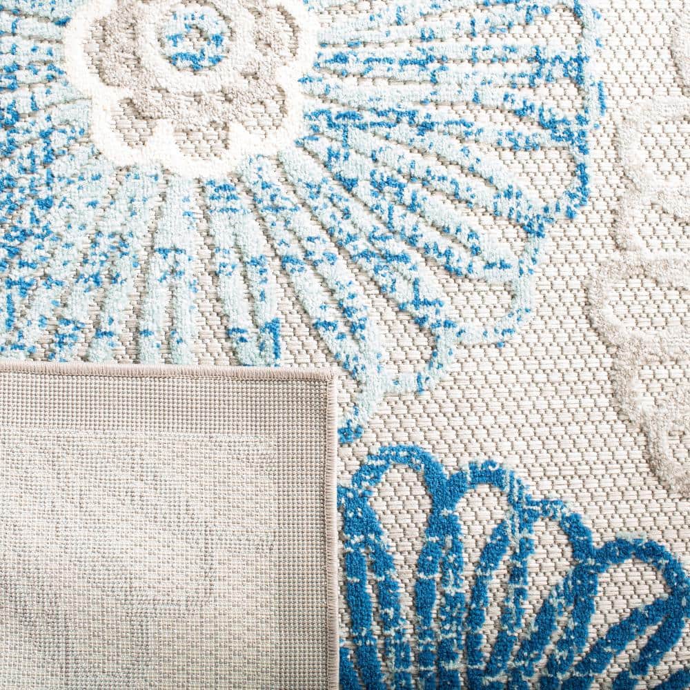 Blue Floral Synthetic Rectangular 4' x 6' Non-slip Area Rug