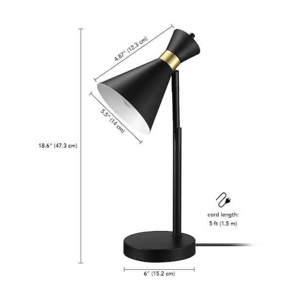 Globe Electric 18 in. Desk Lamp, Matte Brass Finish, Matte Black Metal Shade,  Pivot Joint, On/Off Rotary Switch On Shade, E26 Base Bulb 91006605 - The  Home Depot