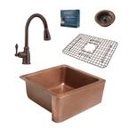 Monet All-in-One Farmhouse 25 in. Single Bowl Copper Kitchen Sink with Pfister Bronze Faucet and Strainer Drain
