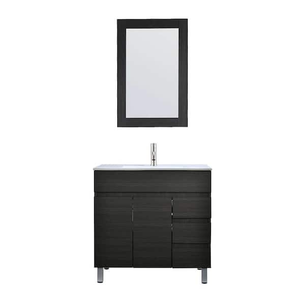Maincraft 32 in. W x 18.11 in. D x 32.08 in. H Single Sink Bath Vanity in Black with White Ceramic Top and Mirror