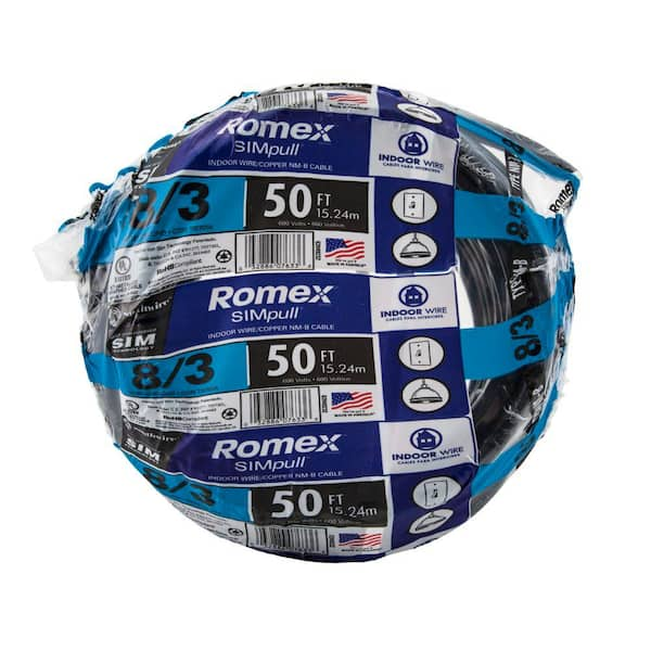 Southwire 50 Ft 8 3 Stranded Romex Simpull Cu Nm B W G Wire The Home Depot