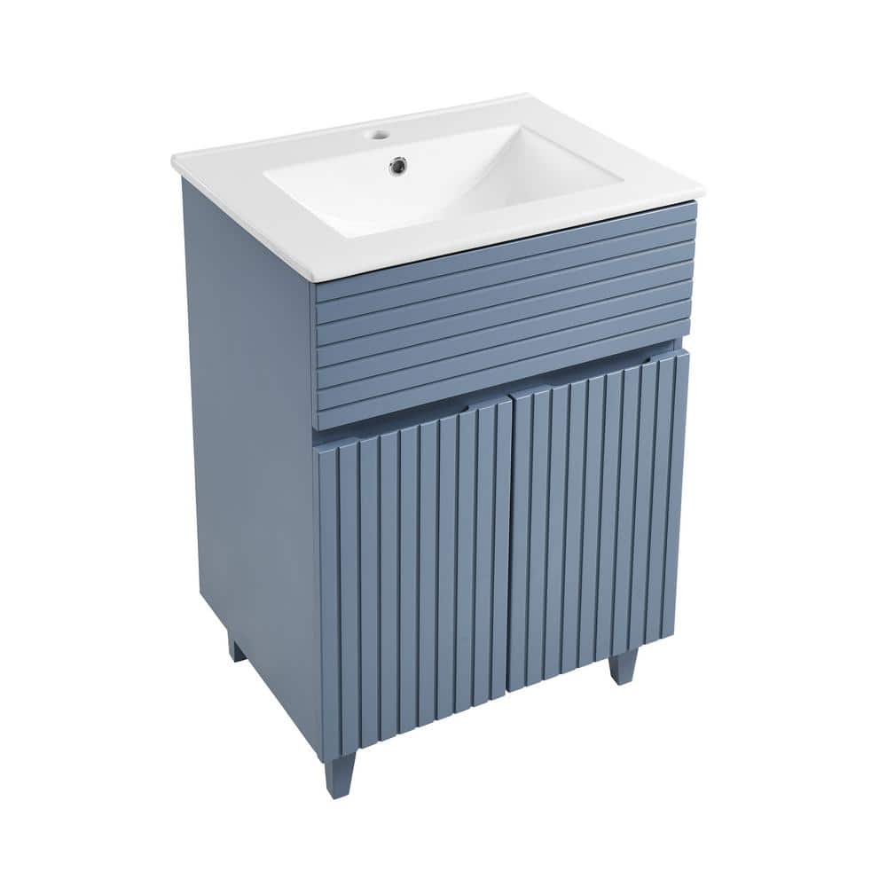Bernay 24" Blue Freestanding Bathroom Vanity with Ceramic Top