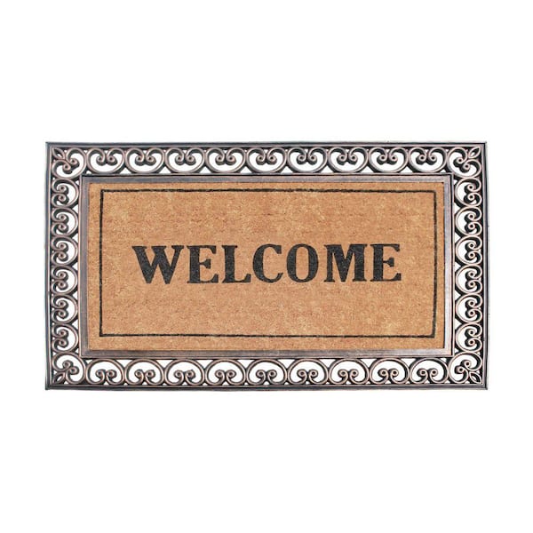 A1HC Welcome Classic Paisley Border Extra Large Brown/Beige 30 in. x 48 in. Rubber & Coir Heavy Duty Double Doormat