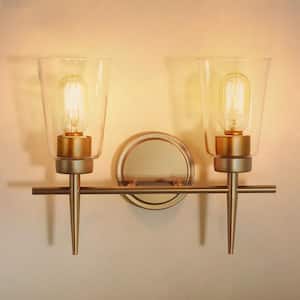 Gold Bell Bathroom Vanity Light 2-Light Modern Powder Room Vanity Light with Clear Glass Shades