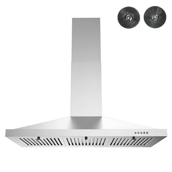 Streamline 36 in. Vicolo Ductless Wall Mount Range Hood in Brushed Stainless Steel, Baffle Filters, Push Button Control, LED Light