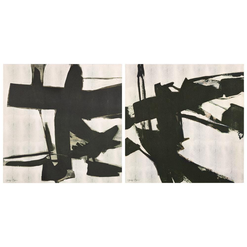 Bold Abstraction Black and White Art on Gold Shagreen Canvas Set