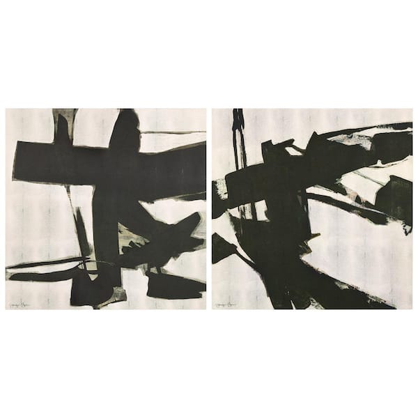 Bold Abstraction I, II Abstract Black, White Art on Gold Shagreen Wrapped Canvas Unframed Wall Art, 44 in. x 88 in.