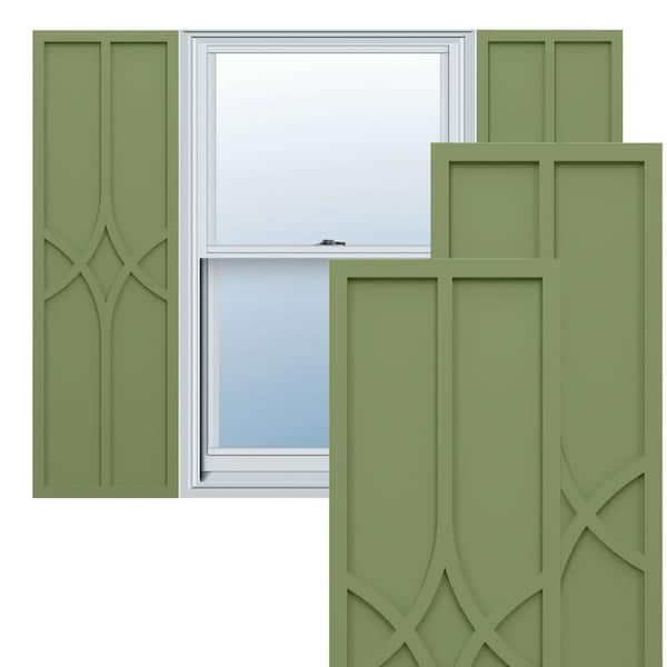 Ekena Millwork True Fit PVC 12 in. W x 32 in. H Raised Panel Vinyl Shutters Pair in Moss Green
