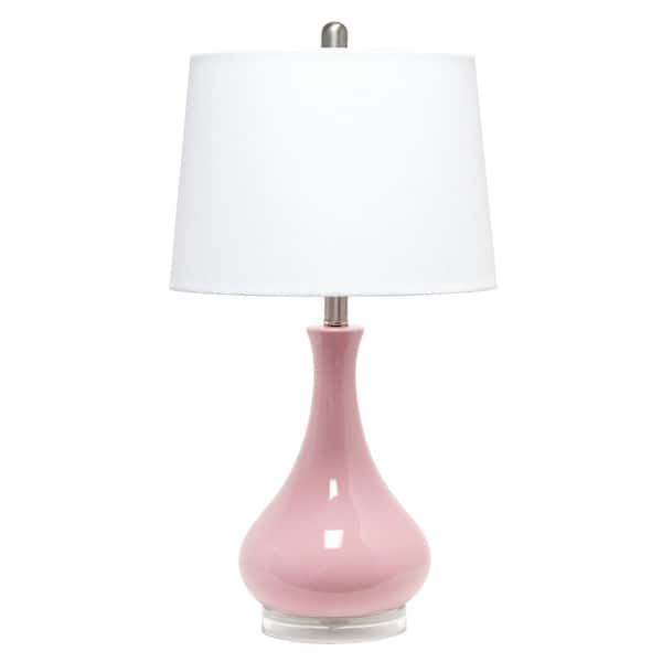 Elegant Designs 26.25 in. Rose Pink Ceramic Tear Drop Shaped Table Lamp