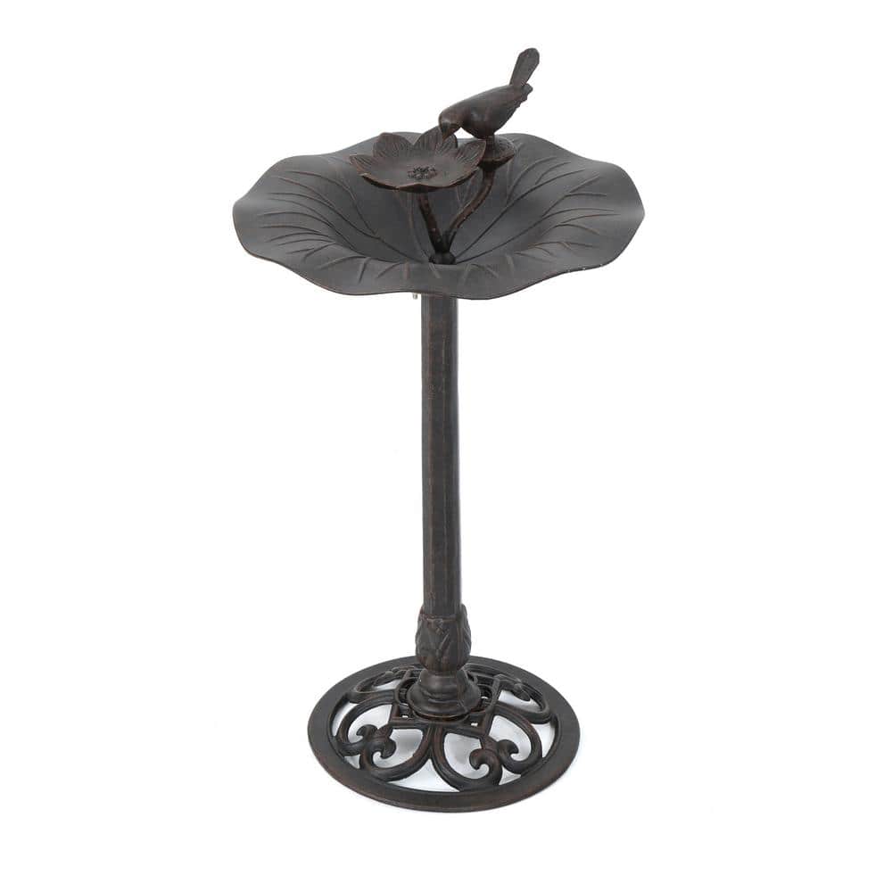 Bronze Aluminum and Iron Outdoor Bird Bath with Bird Detail