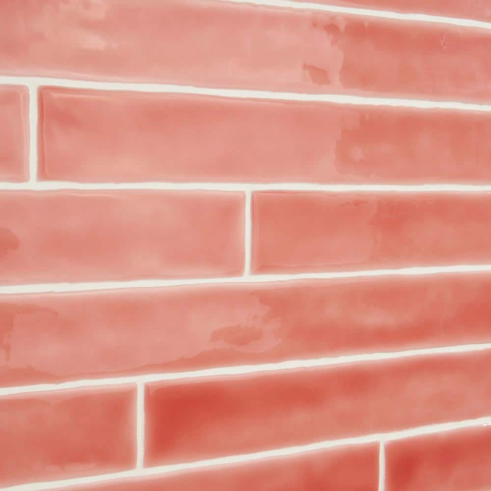 Charlotte Polished Pink Ceramic Subway Wall Tile 2" x 20"