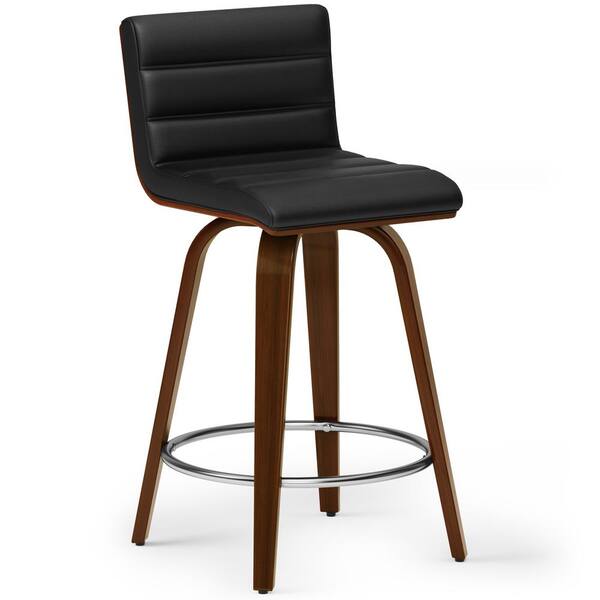Simpli Home Roland Mid Century Modern Counter Height Stool in Black Vegan Faux Leather AXCROLCS