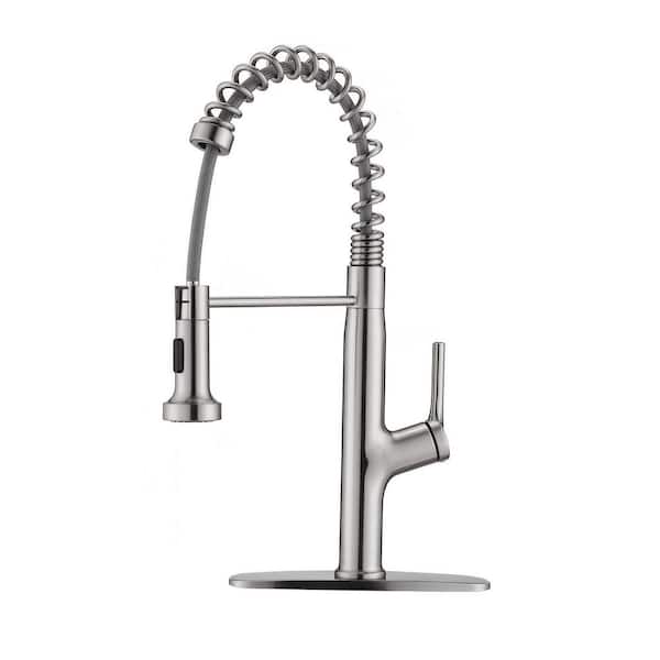CASAINC Single Handle Deck Mount Pull Out Sprayer Kitchen Faucet with Deckplate Included and Pull Out Spray in Brushed Nickel