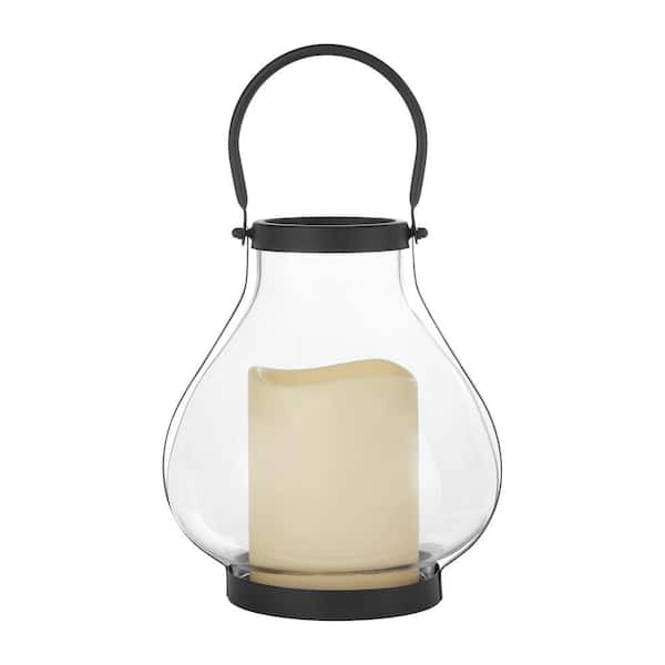 Hampton Bay 11 in. Glass Hurricane Lantern with Timer Candle