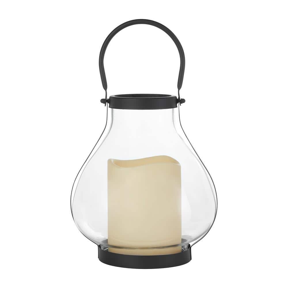 Glass Christmas Lantern Holiday Hurricane Style Candle Holder With Flameless Flicker Candle 11 Tall