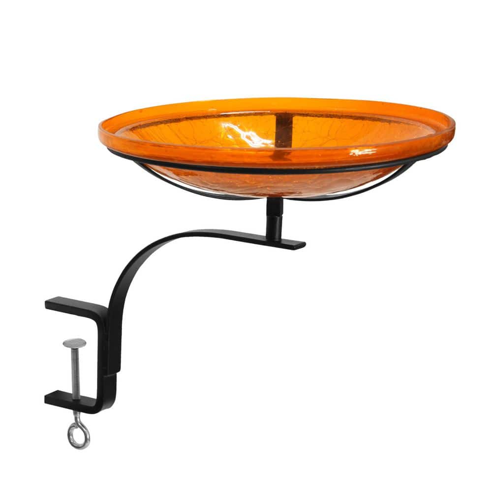 Reflective Crackle Glass Birdbath Bowl With Rail Mount Bracket, 14 Inch Diameter, Mandarin Orange price history on PriceWatchPro