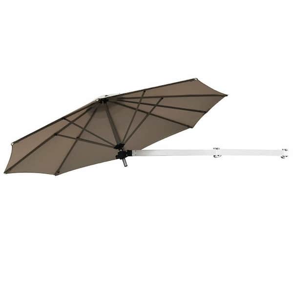 Costway 8 ft. Aluminum Wall-Mounted Tilt Patio Umbrella in Tan with Telescopic Folding Sun Shade