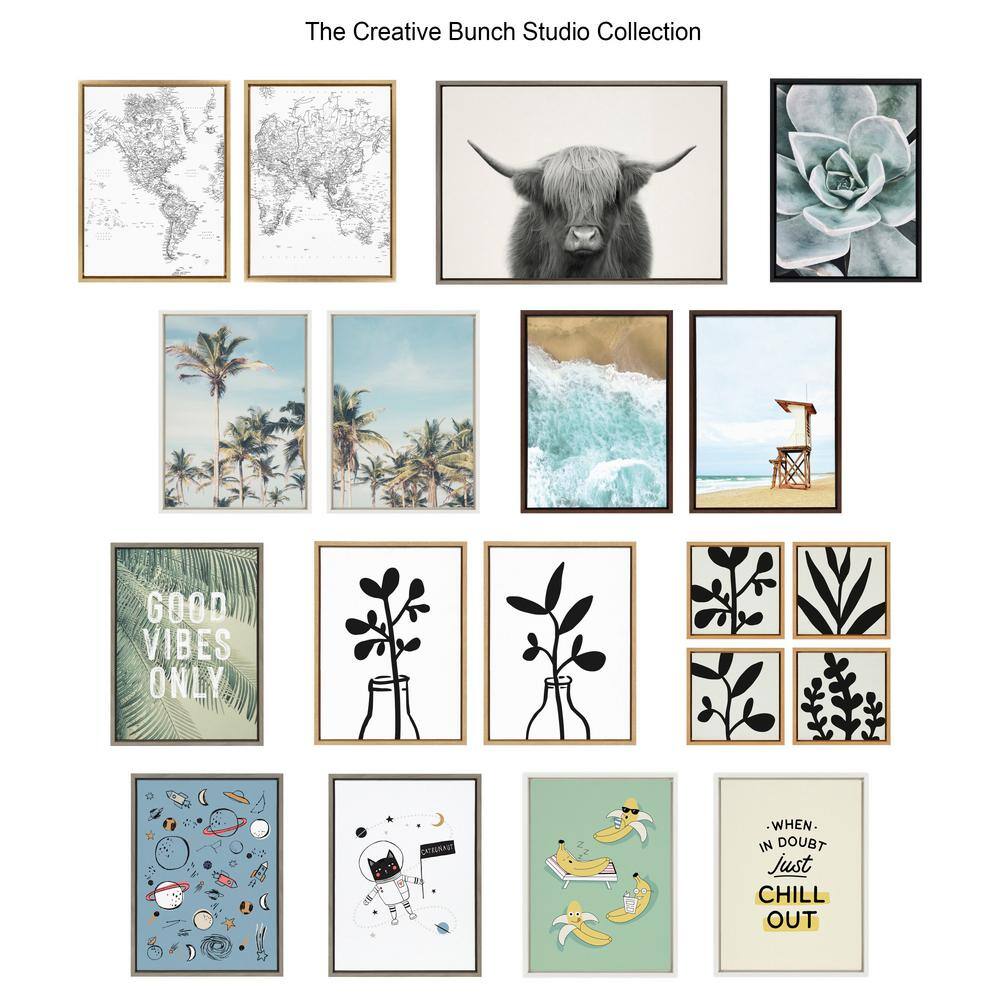 Modern Botanical Black and White Canvas Print Set with Natural Frames