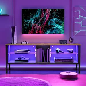 Gaming TV Stand For TVs up to 70 in. LED Entertainment Center for PS4 in Rustic Brown