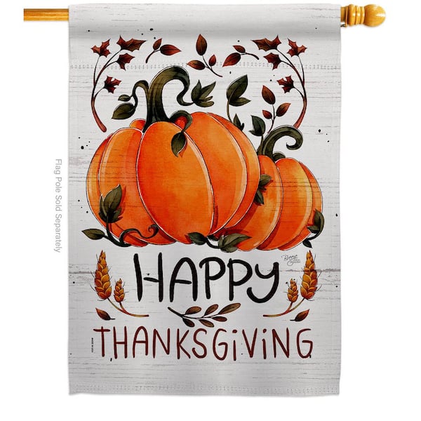 Breeze Decor 28 in. x 40 in. Thanksful Blessed House Flag Double-Sided Readable Both Sides Fall Thanksgiving Decorative