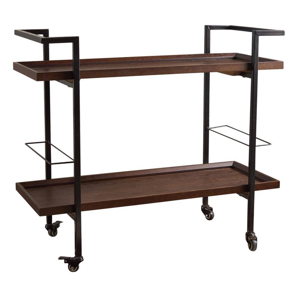 Gerard Dark Walnut Industrial Wood Bar Cart with Storage