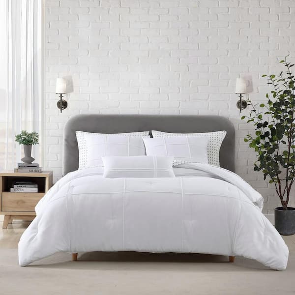 City Scene Solid Microfiber 4-Piece White King Comforter Bonus Set