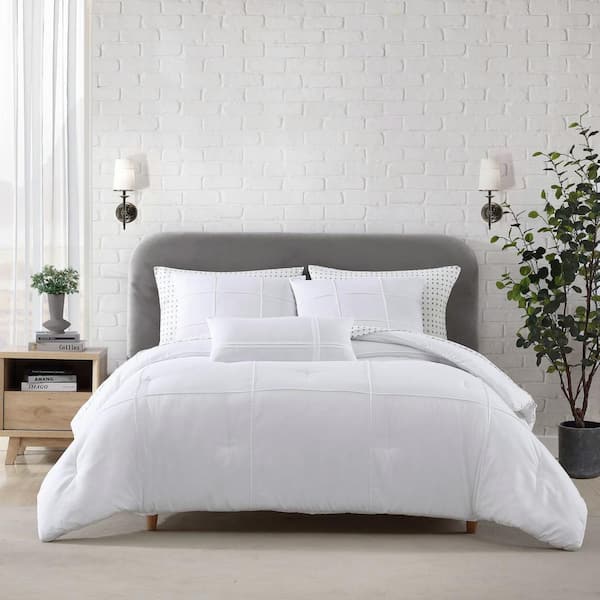 City Scene Solid Microfiber 4-Piece White Full/Queen Bonus Duvet Cover Set