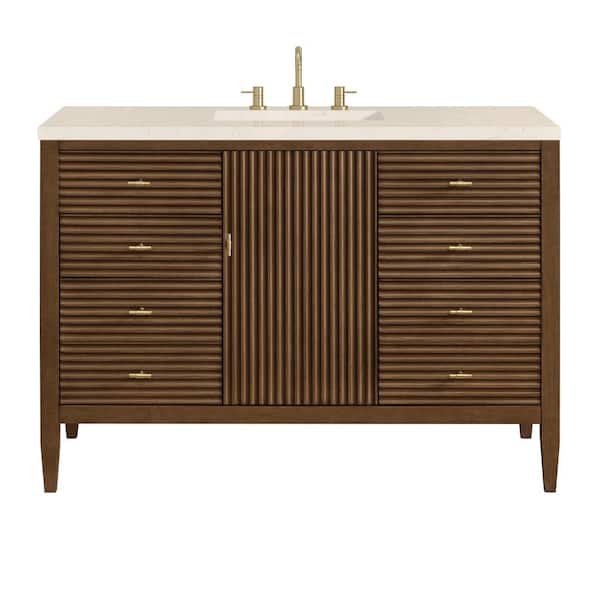 James Martin Vanities Myrrin 48.0 in. W x 23.5 in. D x 34.06 in. H Single Bathroom Vanity Mid-Century Walnut and Eternal Marfil Quartz Top