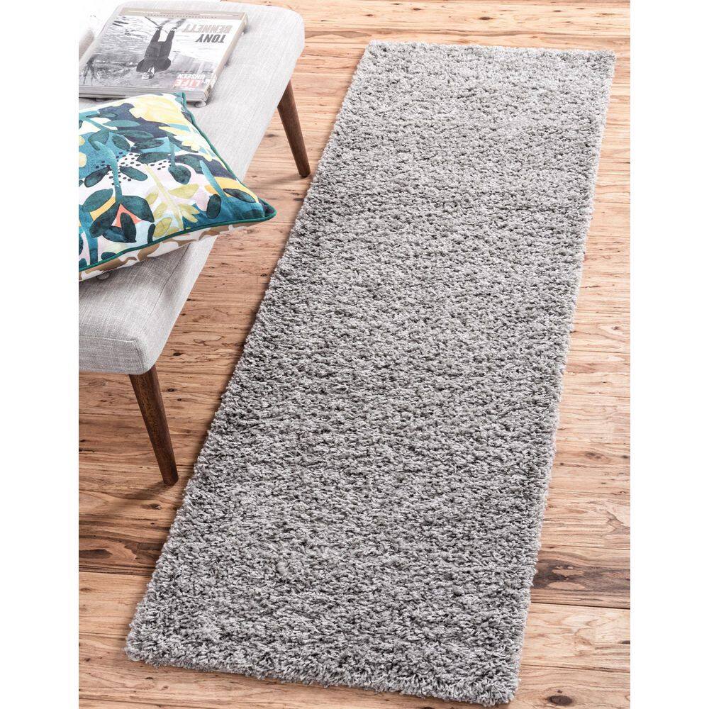 Cloud Gray Synthetic Shag Runner Rug 2' 6" x 10' - Stain-Resistant, Easy Care