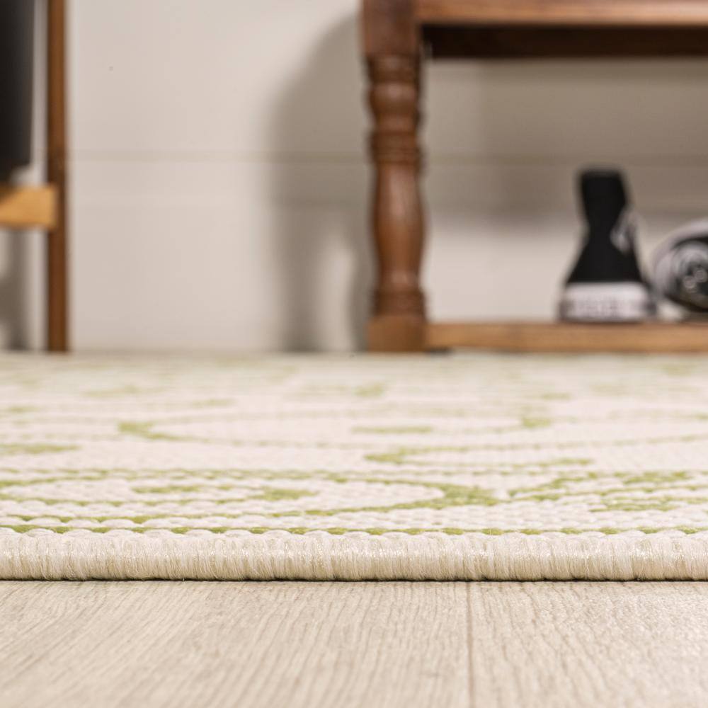 Charleston Green and Cream Synthetic Flat Woven Reversible Rug
