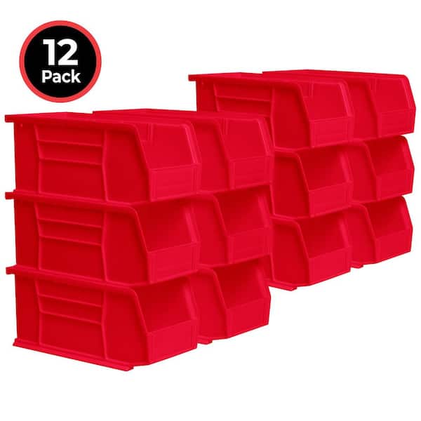 30230 Plastic Stackable Storage Bins, 10-7/8 in. x 5-1/2 in. x 5 in. Red, 12-pack