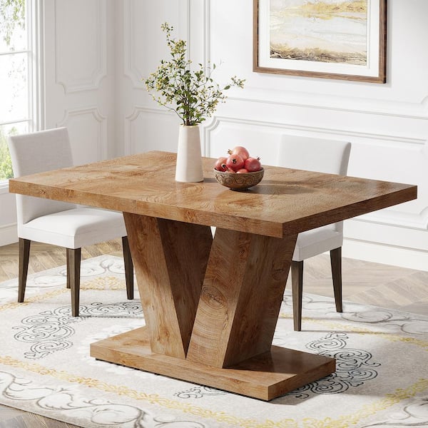 BYBLIGHT Farmhouse Natural Brown Engineered Wood 47 in. Pedestal Dining Table( Seats 4)