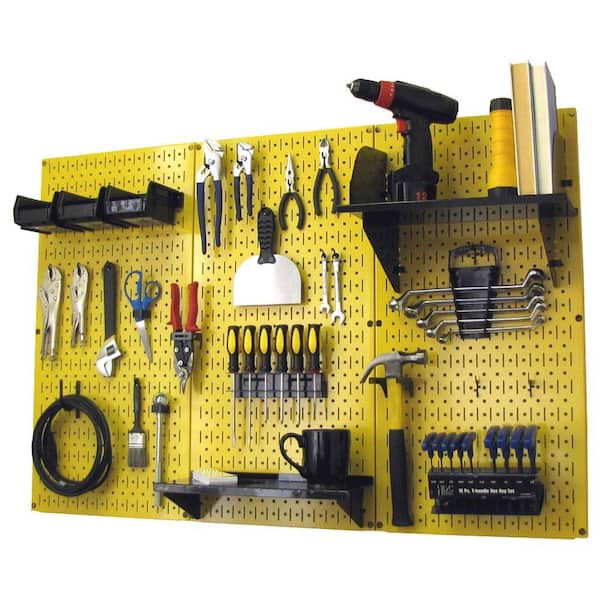 32 in. x 48 in. Metal Pegboard Standard Tool Storage Kit with Yellow Pegboard and Black Peg Accessories