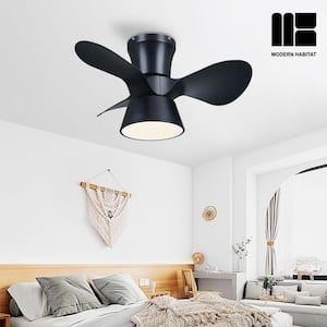Sirius 24 in. Indoor Black Flush Mount Ceiling Fan with LED Light Bulbs with Remote Control