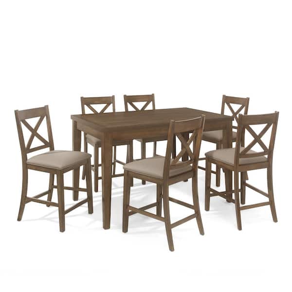 Noble House Staley 7-Piece Antique Brown Manufactured Wood Top Counter Height Dining Set