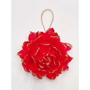 3 in. Glittered Tip Feather Flower Ornament, Red (Set of 6)