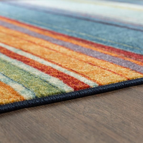Stripes Abstract Rainbow Cut to Size Multicolor 26 Width x Your Choice Length Custom Size Slip Resistant Runner Rug