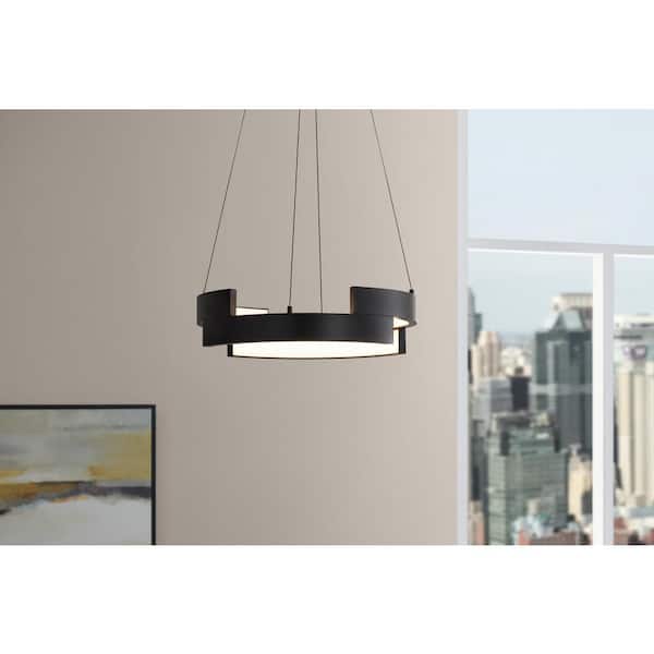 Hampton Bay Mcintosh 33-Watt Matte Black Integrated LED Pendant with Acrylic Shade