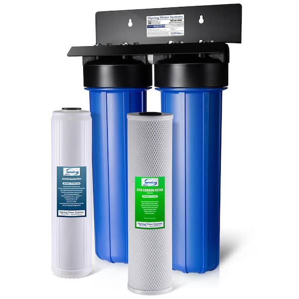 ISPRING Whole House Water Filter System w/ Carbon Block Filter and Lead Reducing Filter, 2-Stage, Up to 100k Gal. Capacity