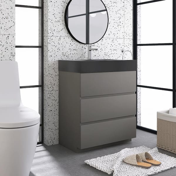 Belvedere Grey 30-inch Bathroom Vanity with Marble Top - Bed Bath