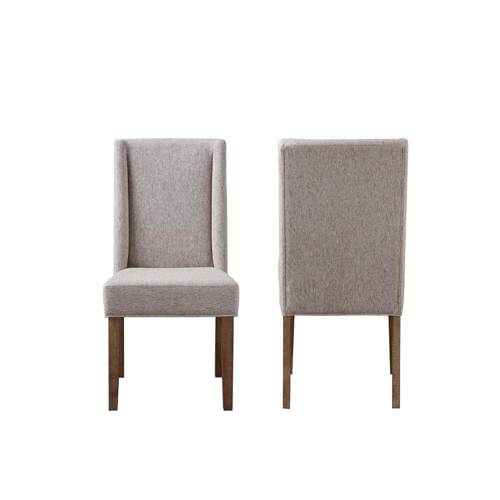 Beige Upholstered Wood Side Chair with Distressed Legs, Set of 2