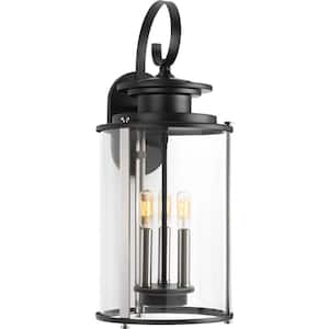 Squire Collection 3-Light Matte Black Clear Glass New Traditional Outdoor Large Wall Lantern Light