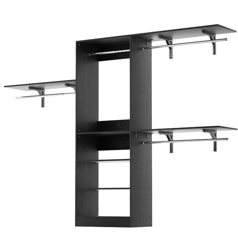 58 in. W - 96 in. W Black Reach-In Tower Wall Mount 8-Shelf Wood Closet System With 4 Hanging Rods price history on PriceWatchPro