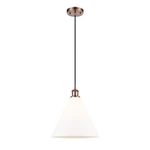 Berkshire 1-Light Antique Copper Shaded Pendant Light with Matte White Glass Shade