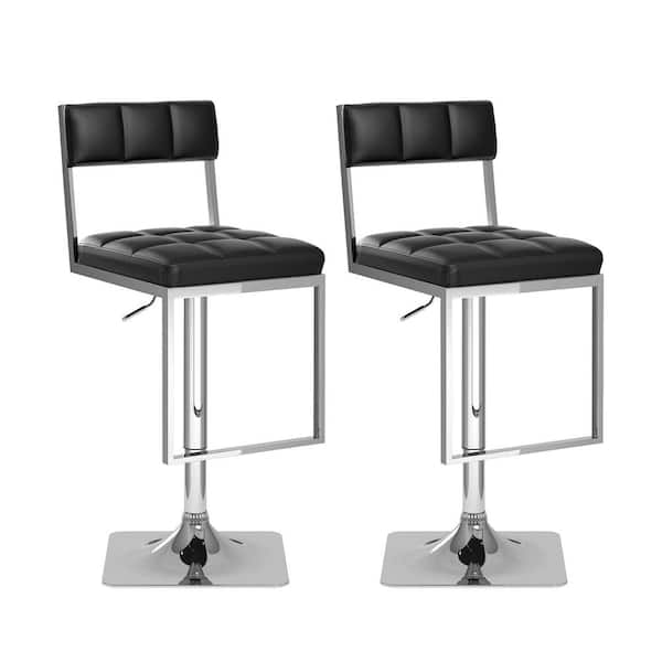 CorLiving 43 in. H Adjustable Black Leatherette Square Tufted Swivel Bar Stool (Set of 2)
