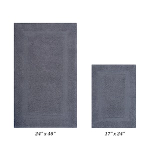 Lux Collection Gray 17 in. x 24 in. and 24 in. x 40 in. 100% Cotton 2-Piece Bath Rug Set